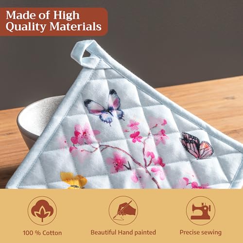 Pot Holders 100% Cotton Potholders (050 - Blossoms in Spring / 8" x 8" (Pot Holder Pack of 1))