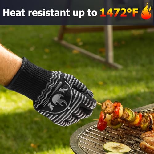 BBQ Gloves 1472°F Extreme Heat Resistant Grill Gloves (Gray / 11inch)
