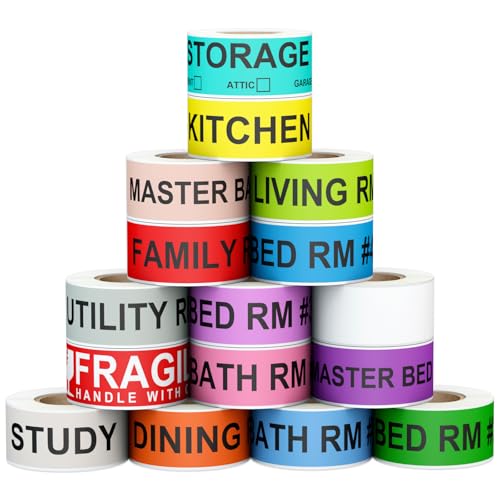 960 Count Color Coding Moving Stickers with 14 Different Living Space Labels (Mov-960 Pcs-16 Rolls)