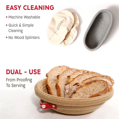 Sourdough Starter Kit (24oz Jar, Oval & Round Baskets, Gray Bread Lame)