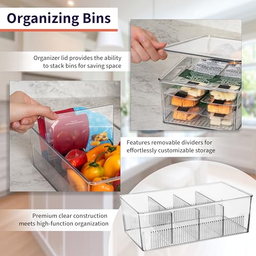 Pantry Organization and Storage Bins with Removable Dividers & Lids (10" x 6" x 3" - 4 Pack)