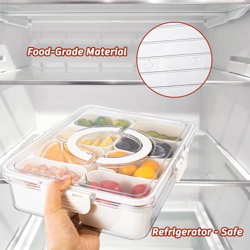 Divided Serving Tray with Lid and Handle (White-1 Pack)