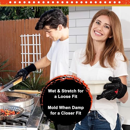 Grill Gloves Heat Proof for Men Grilling BBQ Heat Resistant Gloves (Gray / Mid Cuff - Large Palm)