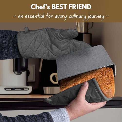 Farmhouse Oven Mitts and Pot Holders Set of 4 (Gray)