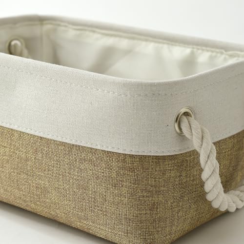 Storage Basket for Organizing (White & Khaki / Small -11.8Lx7.9Wx5.2H)