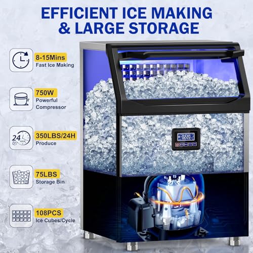 Commercial Ice Maker Machine (350Lbs/24H (75Lbs Bin))