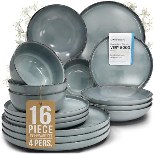 16 Piece Stoneware Dinnerware Set for 4 (Rustic / Smoke Blue / Set for 4 (16pcs))