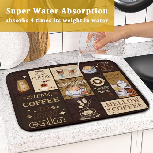 Brown Coffee Dish Drying Mat 16x18 Inch Coffee Cup Espresso Machine Pad Absorbent Washable Dish Rack Pad for Kitchen Counter Cafe Bar (brown coffee / 16" x 18")