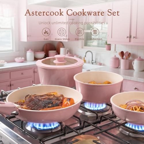23 Pcs Pots and Pans Set Non Stick (Pink / 23 Piece)