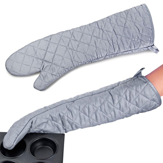 Extra Long 23 Inch Heat Resistant Oven Gloves New Cotton Oven Mitts Kitchen Gloves High Temperature Cooking Tool BBQ Gloves (Silver / 23 Inch)