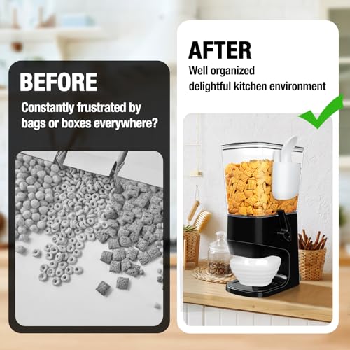 Cereal Dispenser Countertop Wath Bowls and Spoons（Black 1 pack ） (3.5Qt & Black & 1pack)