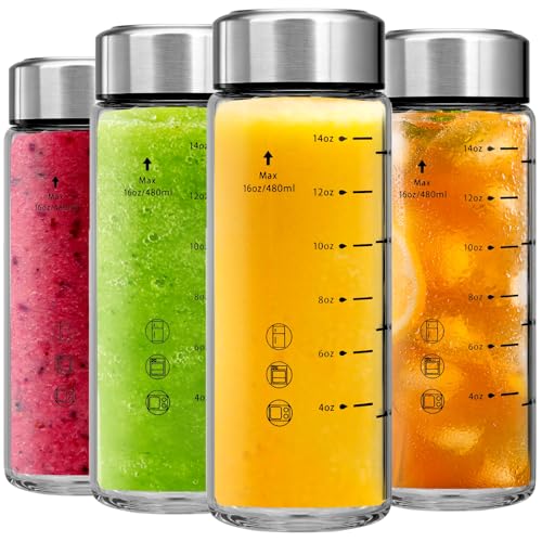 Glass Juice Bottles 4 Pack 16 oz (16 Ounces / 4 Pack)