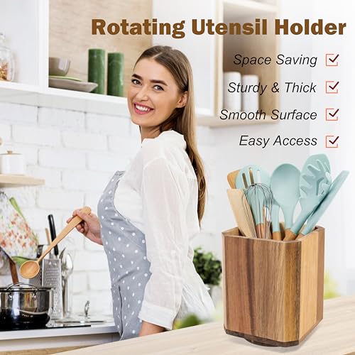 Acacia Wood Utensil Holder (1 Pack)