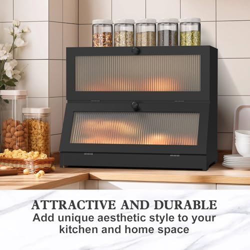 Bread Box for Kitchen Countertop (Black-2 / 2‑tier)