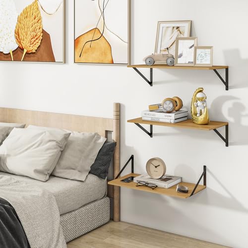 24W x 12D Deep Floating Shelves Set of 3 Oak (Oak With Black Metal Bracket / 24wx12dx5.8h)