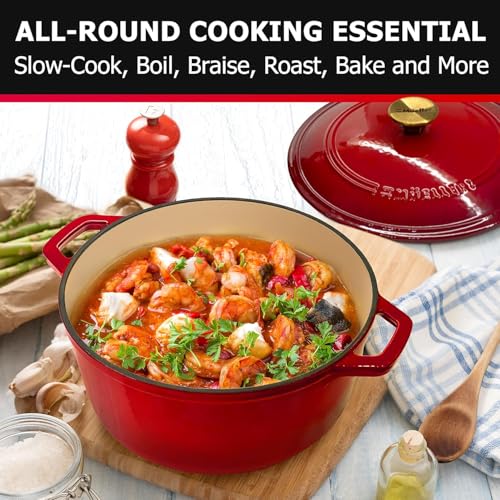 MUELLER HOME 4.5 QT Enameled Cast Iron Dutch Oven (4.5 Quart -Round / Red)