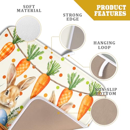 Easter Bunny Dish Drying Mat Eggs Carrot Dishes Drainer Pad Absorbent Reversible Dish Rack Mat Protector for Kitchen Countertop 16x18 Inch (Easter Bunny Carrot / 16" x 18")
