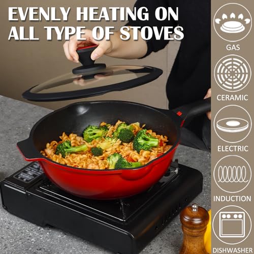 Nonstick Deep Frying Pan Skillet with Silicone Lid (12 inch-Deep Pan)