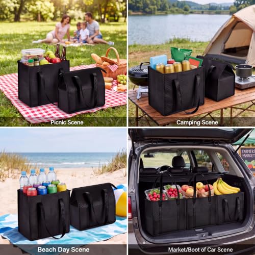 4 Pcs Insulated Grocery Bags Reusable (Black)