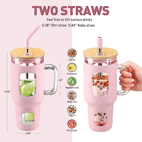 Glass Tumbler with Straw and Lid (Pink / 40 Ounces)