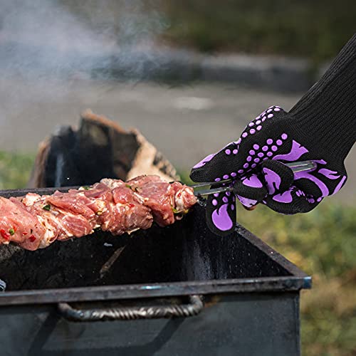 BBQ Gloves 1472 Degree F Heat Resistant Grilling Gloves Silicone Non (short / Purple)