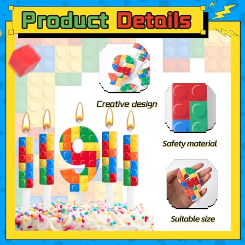 7 Pcs Building Block Themed Birthday Candles Set Building Blocks Number 8 Candle Cake Topper for Building Block Party Decoration Supplies (7 Count)