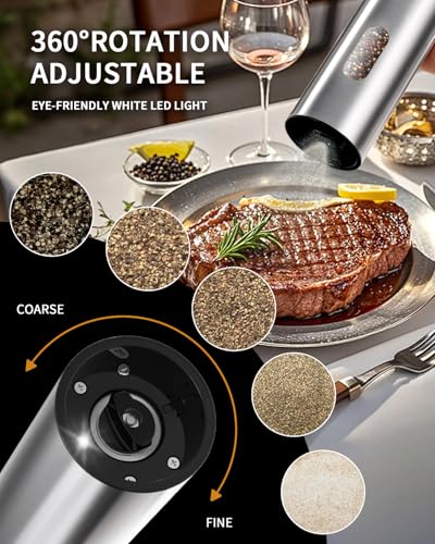 Electric Salt and Pepper Grinder Set (Silver)