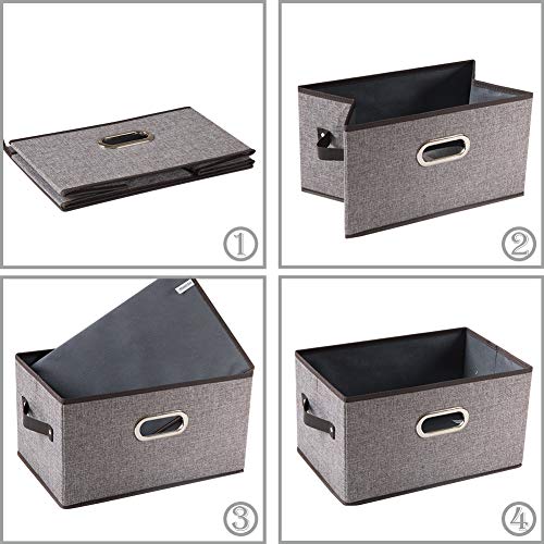 Large Foldable Storage Bins for Shelves [3 (Grey&black Trim / Large(3-Pack))