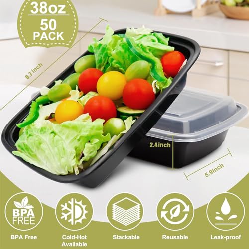 Meal Prep Containers 38oz 50 Pack Plastic To Go Food Containers (38oz 50pack)