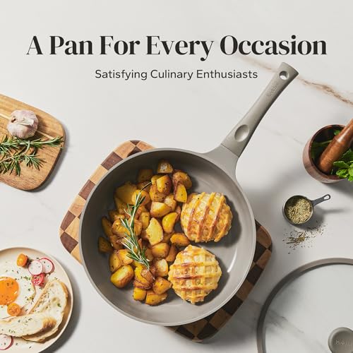 Ceramic Coated Nonstick Frying Pan with Cover (Gray / 12inch Saute Pan With Lid)