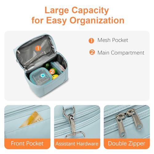NOL Insulated Lunch Bags for Women Cooler Bag Lightweight Nylon Waterproof Lunch Box for Work Small Light Blue 4L