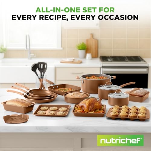 20 Piece Professional Home Kitchen Cookware and Bakeware (Matte Gold)