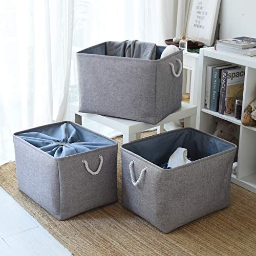 Fabric Storage Bins Baskets for Organizing (Grey / 3PCS/X Large -17.7Lx13.8Wx9.8H)