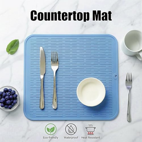 Silicone Dish Drying Mat for Multiple Usage (Light Blue / 18"L x 16"W)