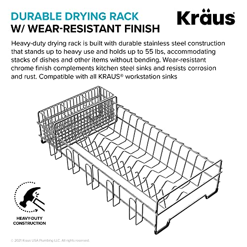 Workstation Kitchen Sink Dish Drying Rack Drainer and Utensil Holder (Dish Rack / Silver - 17 X 9 Inch)