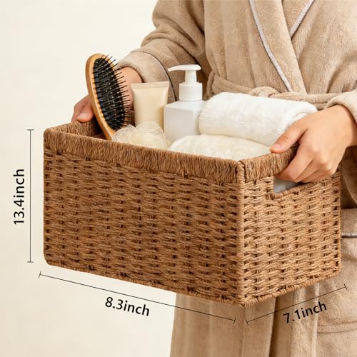 4 Pack Wicker Basket (Rectangular- 4pack 13.4"×8.3"×7.1" / Caramel)