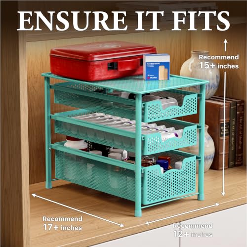 Stackable 3 Tier Slide Basket Organizer Drawer (3-Tier / Turquoise)