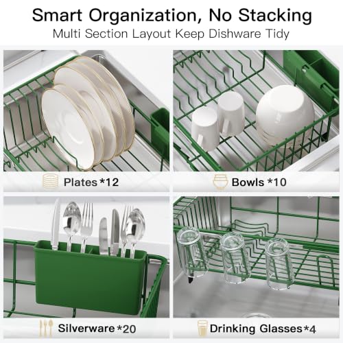 Green Dish Drying Rack in Sink with Drainboard and Utensil Holder (Green / For 12"-30"w Sink, with Drainboard)