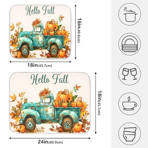 Vintage Fall Truck with Pumpkins Autumn Leaves Dish Drying Mat for Kitchen Counter Absorbent Microfiber Large Drying Pad Dish Mats for Kitchen Countertops 18 x 24 Inch (24" x 18")