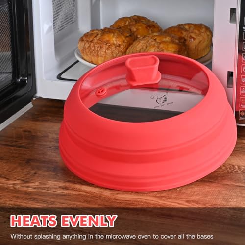 Microwave Splatter Cover Glass Splatter Guard Lid with Collapsible Silicone for Food Pot Plate Cover 10.8 inch Red (Red / 10.8 inch)