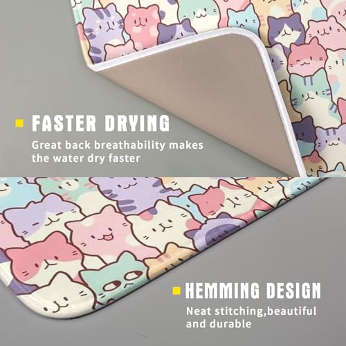 Colorful Cats Dish Drying Mat 16x18 inch Cute Animal Microfiber Reversible Fast Dry Dishes Drainer Rack Pad for Counter Kitchen Table Decor (Colorful Cats / 16" x 18")