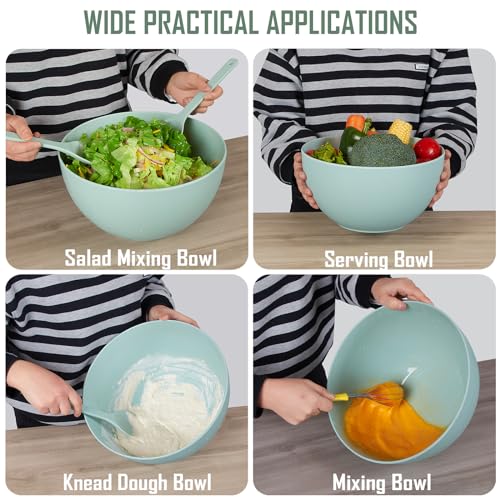 11.3" Extra Large Salad Bowl with Wooden Lid & Servers (11.3 inch / Turquoise)