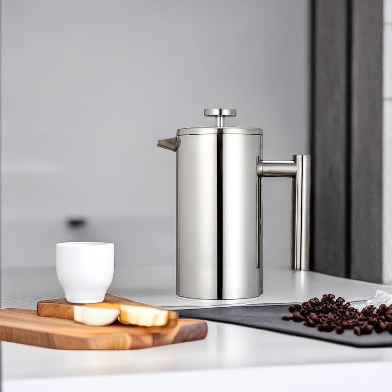 French Press Coffee Maker (20 oz / Silver)