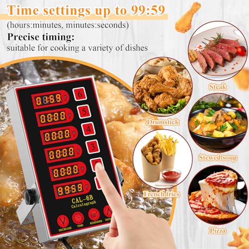 1 Pack Commercial Digital Kitchen Timer for Cooking (6 Channel)