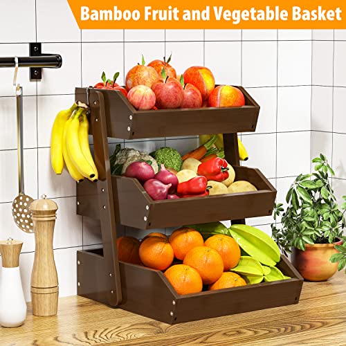 Bamboo Fruit Basket for Kitchen (3-Tier Walnut)