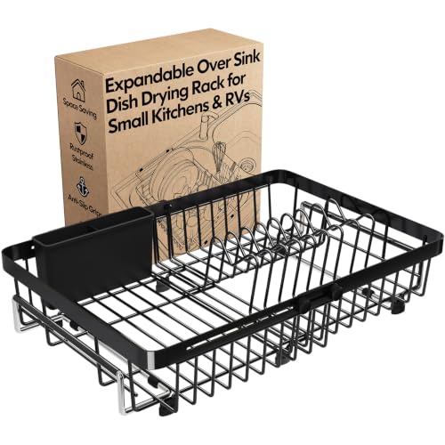 Expandable Dish Drying Rack Over The Sink with Anti Slip Grip (Black / For 13-30" W Sink)