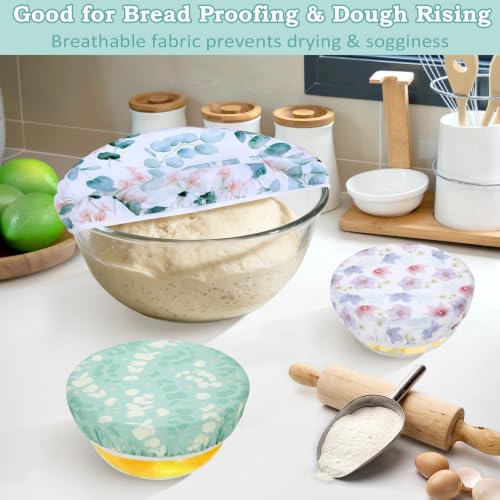 5Pcs Reusable Beeswax Elastic Bowl Covers for Bread Proofing and Food Cover (Eucalyptus Leaves)
