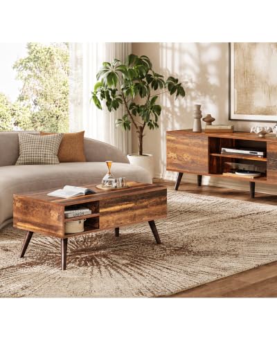 Lift Top Coffee Table with Hidden Storage (Classic Brown / 39" with Shelf)