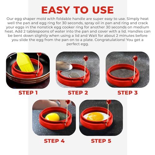 Professional 4 Inch Silicone Egg Ring (Red 4-Pack)