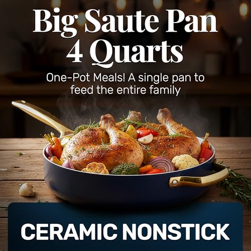 4 Qt Deep Saute Pan with Lid (Navy Cream / 4 Qt)
